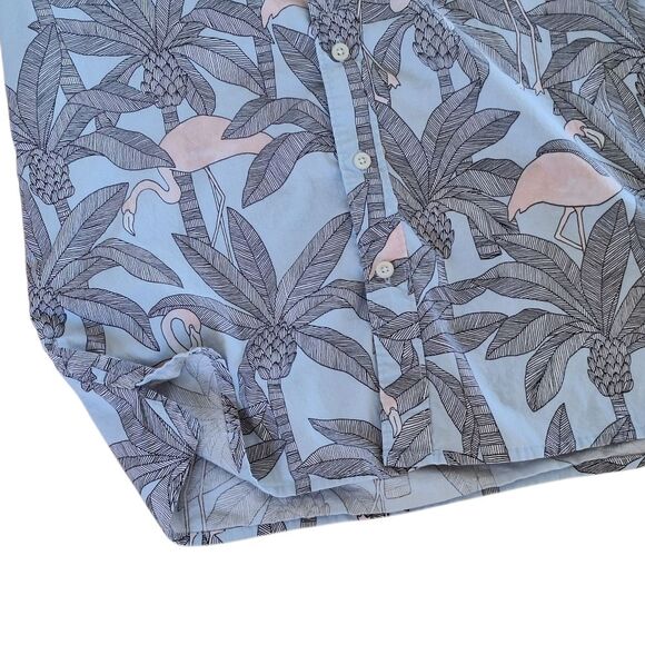 American Eagle Flex Cotton Shirt Blue Flamingo Button Up Mens S Beach Casual - Picture 6 of 12